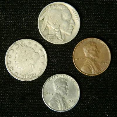 $6.95 • Buy Lot Of 4 Old US Coins Mix Of Buffalo Liberty V Nickel Steel Wheat Cent Penny 