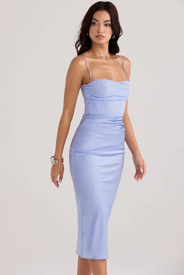 £44.99 • Buy HOUSE OF CB 'Teia' Sky Draped Corset Midi Dress XS 6 / 8                    1492
