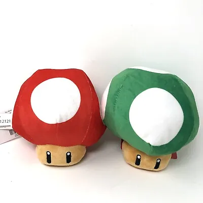 Set Of 2 Super Mario - Super Mushroom & 1up Mushroom Soft Plush 6” • $18.95