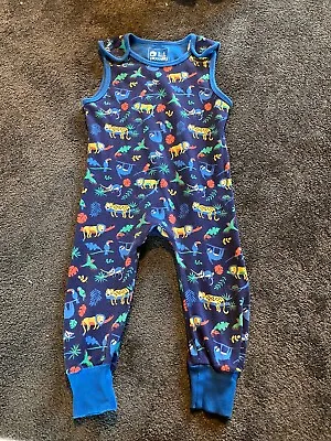 Piccalilly Jungle Animals Dungarees 3-4 Years Blue Zoo Sloth Parrot Lion Leopard • £8.99