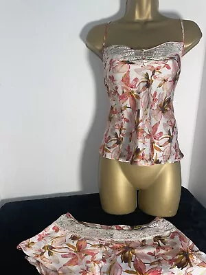 Marks And Spencer Luxury Silk Camisole Cream Floral Size 10/12 • £2.25
