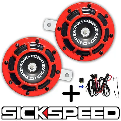 Sickspeed 2pc Red Super Loud Grille Mount Compact Blast Tone Horn W Harness P24 • $40.70