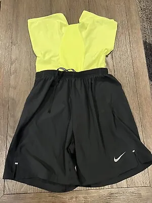Mens Nike  2-in-1 Compression Shorts Black Volt Neon Small 827882 • $28