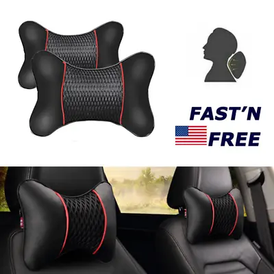 2X PU Leather Car Seat Head Neck Rest Pillow Headrest Cushion Luxury Accessories • $10.48