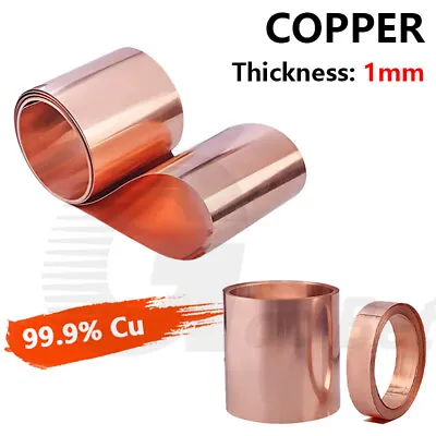 99.9% Pure Copper T2 Cu Metal Sheets Foil Plate Strip Band Roll Thickness 1.0mm • $8.69