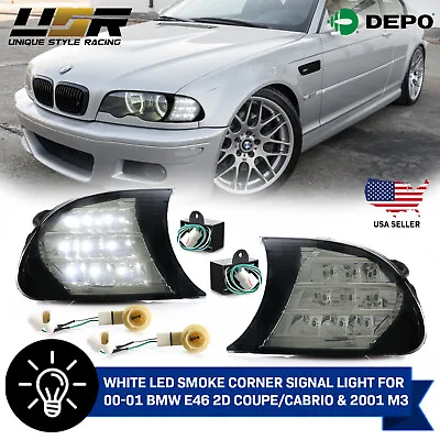 White LED Smoke Corner Signal Light For 00-01 BMW E46 2D Coupe/Cabrio & 2001 M3 • $96.93
