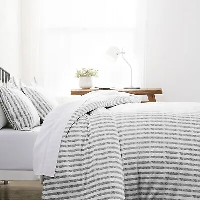 $19.99 • Buy Ultra Soft 3PC Puffed Rugged Stripes Duvet Cover Set By Kaycie Gray Fashion