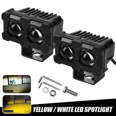 Pair LED Motorcycle ATV Headlight Yellow White Hi/Lo Spot Light Driving Fog Lamp • $20.23