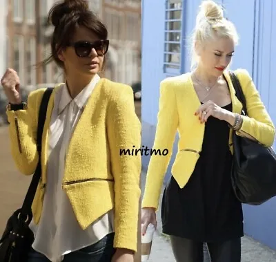 $66.75 • Buy Zara Woman Yellow Blazer Boucle Fantasy With Gold Zips Coat Jacket Medium - S