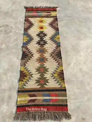 Wool &Jute Handmade Runner Rug Moroccan Vintage Carpet For Livingroom &Bedroom • $105.99
