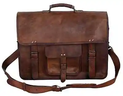 Men's Satchel Briefcase Crossbody Vintage Brown Genuine Leather Laptop Handbag • $100.30