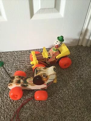 £8 • Buy 2 X Vintage Fisher Price Little Snoopy Wooden Pull Along Dog & Jalopy Pull Along