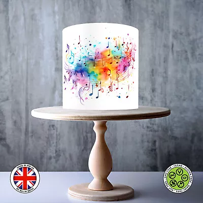 Watercolour Musical Sheets Notes Wrap Around Edible Cake Topper ICING/WAFER • £7.79