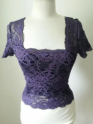 Kay Celine Women's Lined Lace Top Blouse  Short Sleeve Purple Size Small New • $24