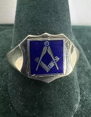 9ct Gold Reversible Shield Head Square And Compass Masonic Ring In Blue. • £345