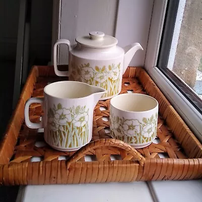 HORNSEA POTTERY FLEUR TEAPOT MILK JUG & SUGAR BOWL - VINTAGE RETRO 1970s TEASET • £24.95