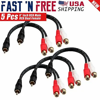 5x 6 Inch RCA Male To 2 RCA Female Gold Plated Audio Adapter Y Splitter Cable 6  • $9.89