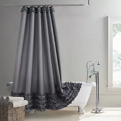 2023 Ruffle Edge Gray Modern Polyester Waterproof Fabric Shower Curtain • £125.14