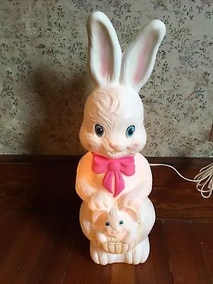 Easter Bunny With Baby Blow Mold 21 Inch 1995 Vtg Empire Rabbit Basket W/Light • $52