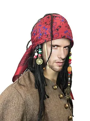 Exact Captain Jack Sparrow Pirate WIG W/ BANDANA Hair Beads Stick Dreadlock • $101.07