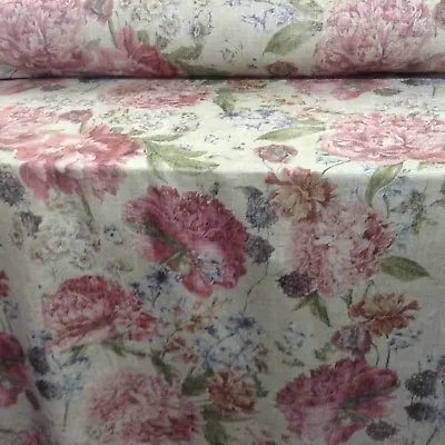 English Country Garden Vintage  Peonies Linen   Curtain/Craft/Upholstery Fabric  • £2.69