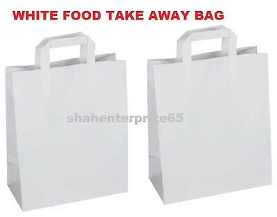 Paper Carrier Bags White Sos Kraft Takeaway Food Lunch Party With Handles 3 Size • £0.99