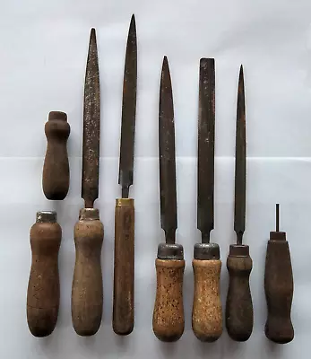 Vintage 1940-50s Wooden Handled & Steel Jewellers Files X 5 & Wooden Handles X 3 • $95