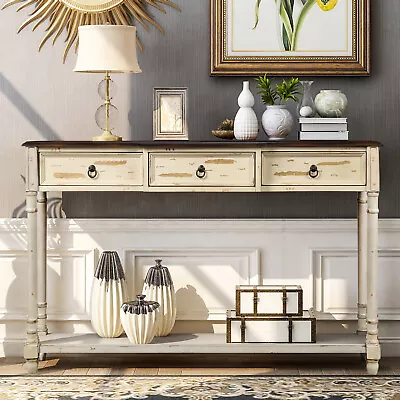 Console Table With 3 Storage Drawers And Open Long Shelf 52  Wood Entryway Table • $169.86