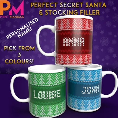 Personalised Mug His Her Christmas Sweater Gift Secret Santa Stocking Filler • £9.49
