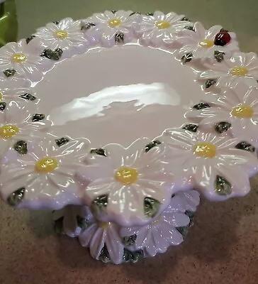 Daisy Lady Bug Pedestal Cake Stand Cottage Core Rare & Vintage Small Cakes • $46.88