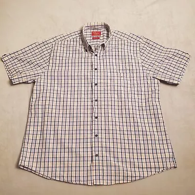 RM Williams Shirt Men's XXL Short Sleeve Check Blue Red White Casual Regular Fit • $24.95