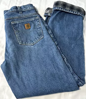 Carhartt Men’s Flannel Lined Blue Jeans 34 X32  Relaxed Fit • $23.50