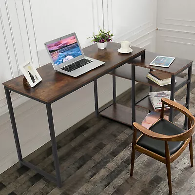 Study Table L-Shaped Computer Desk With Storage Shelves For Office Home Brown • $49.99