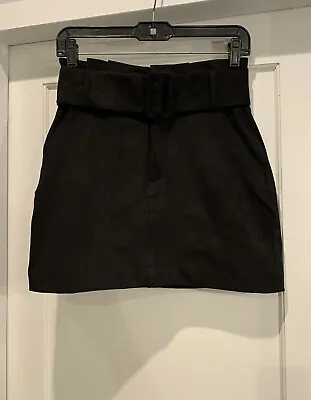 $20 • Buy NWT ZARA Black Vegan Suede Belted Tulip Mini Skirt W/Pockets - Sz XS