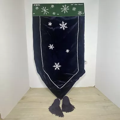 ITR 54” Navy Blue Velvet Christmas Table Runner Snowflakes Tassels New With Tags • $20