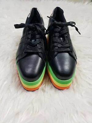 Very Volatile Women's Size 8 RAINBOW Platform Shoes Black Lace Up PRIDE Fun • $34