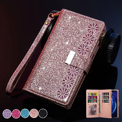 For Samsung Note 8 9 10 Lite 20 Ultra Zip Wallet Case Glitter Leather Flip Cover • $18.68