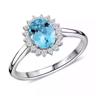 ILIANA 18K White Gold Natural AAA Aquamarine Diamond Ring Cts 1.4 H Si1 • $3763.70