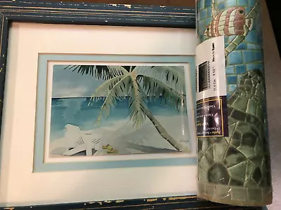 Signed Beach Art And Tropical Marine Life Mosaic Tile Wallpaper Border Lot • $35