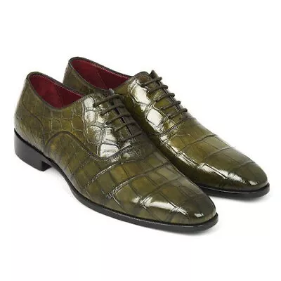 Handmade Men Genuine Green Crocodile Print Leather Oxford Lace Up Dress Shoes  • $127.49