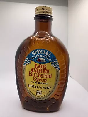 Log Cabin Syrup Vintage Replica Amber Glass Bottle Special Bicentennial Flask • $18