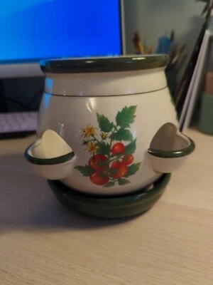 Vintage Ceramic Planting Pot W/Tomato & Herb Print 6  Tall  • $4.80