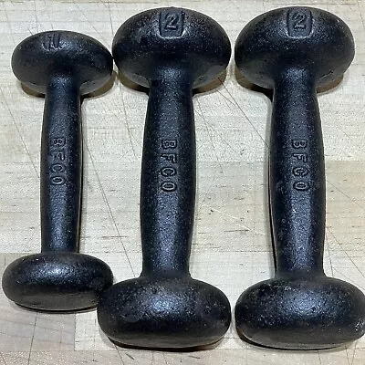 Vintage BFCO Bun Shaped Dumbbell Weights. Two 2 Lbs And One 1 Lb Cast Iron • $39.95
