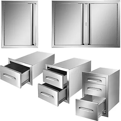 $169.99 • Buy VEVOR Stainless Steel BBQ Drawers Outdoor Kitchen Island Door Drawer BBQ Grills