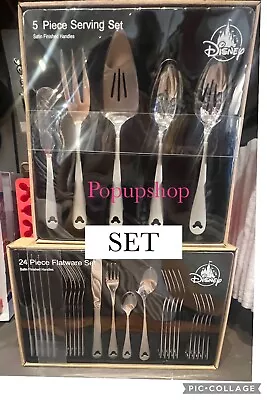 Disney Parks 24 Pc Mickey Icon Flatware And 5 Pc  Serving Set NIB 2023 • $159