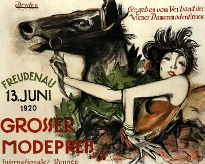 Poster Horse 1920 Grosser Modepreis Ladies Fashion German Vintage Repro Free S/h • $19.95