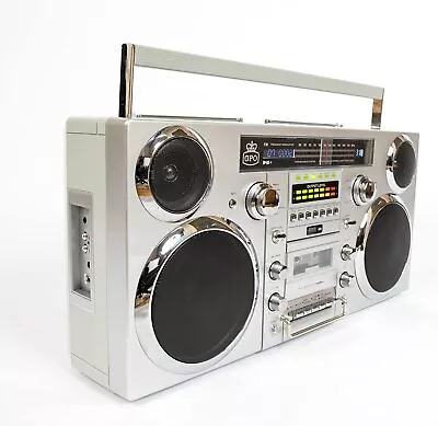 GPO Retro Brooklyn 80's Bluetooth Boombox Stereo - CD Cass FM USB - Chrome (B • $289