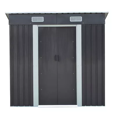 4 X 6ft Dark Grey Garden Shed Metal Pent Roof Small House Outdoor Toolshed +Base • £185.95