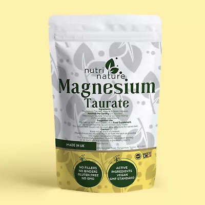 Magnesium Taurate 1250mg Contains 12% Elemental Mag - 150mg Vegan Made In UK • £8.99