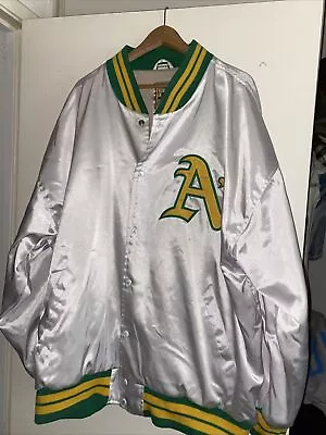 Oakland A’s Jacket Mitchell Ness Satin Silver Cooperstown Throwback 70s MLB Gray • $71.99